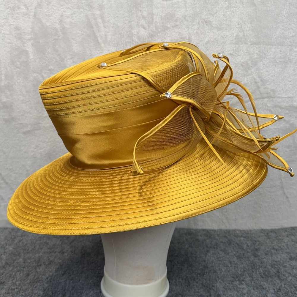 VTG Ben Marc Hat Sun Womens Adjustable Gold Rhinestone Wide Brim Church Derby - Picture 5 of 10